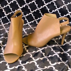 H by Halston Nude Leather Bootie Pumps Peep-toe